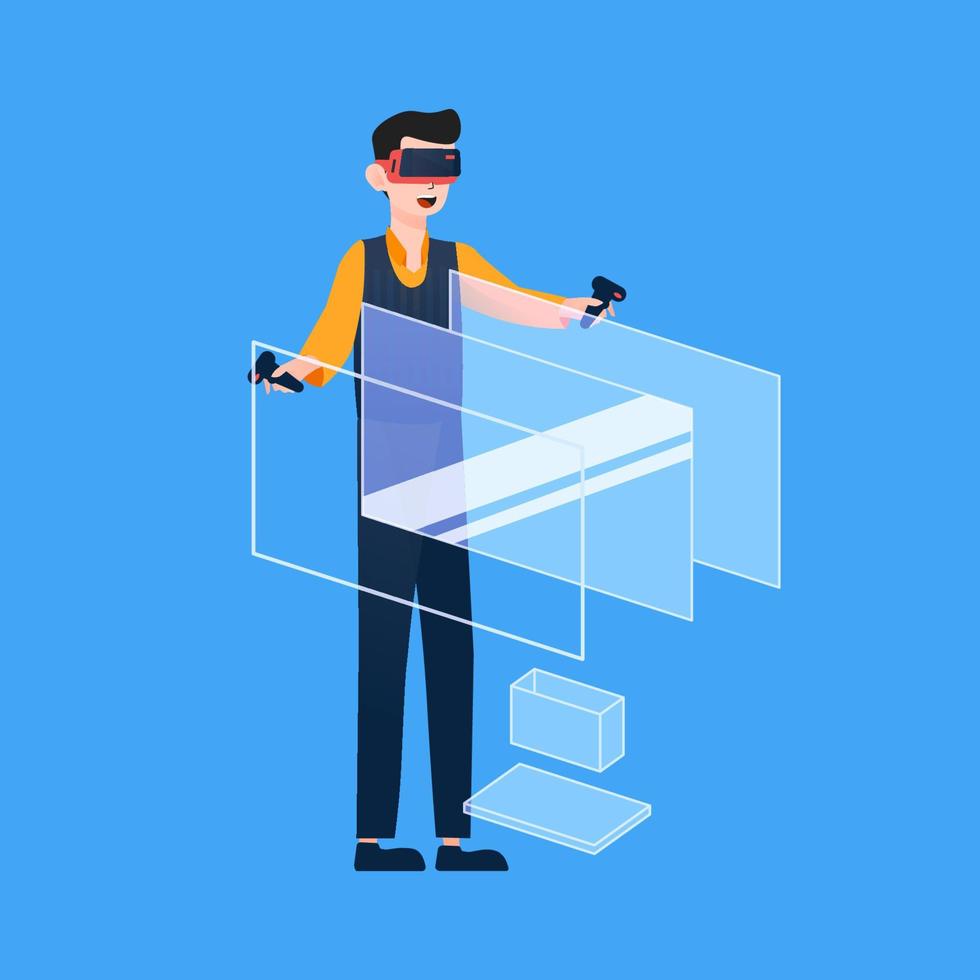 Man wearing virtual reality headset illustration vector