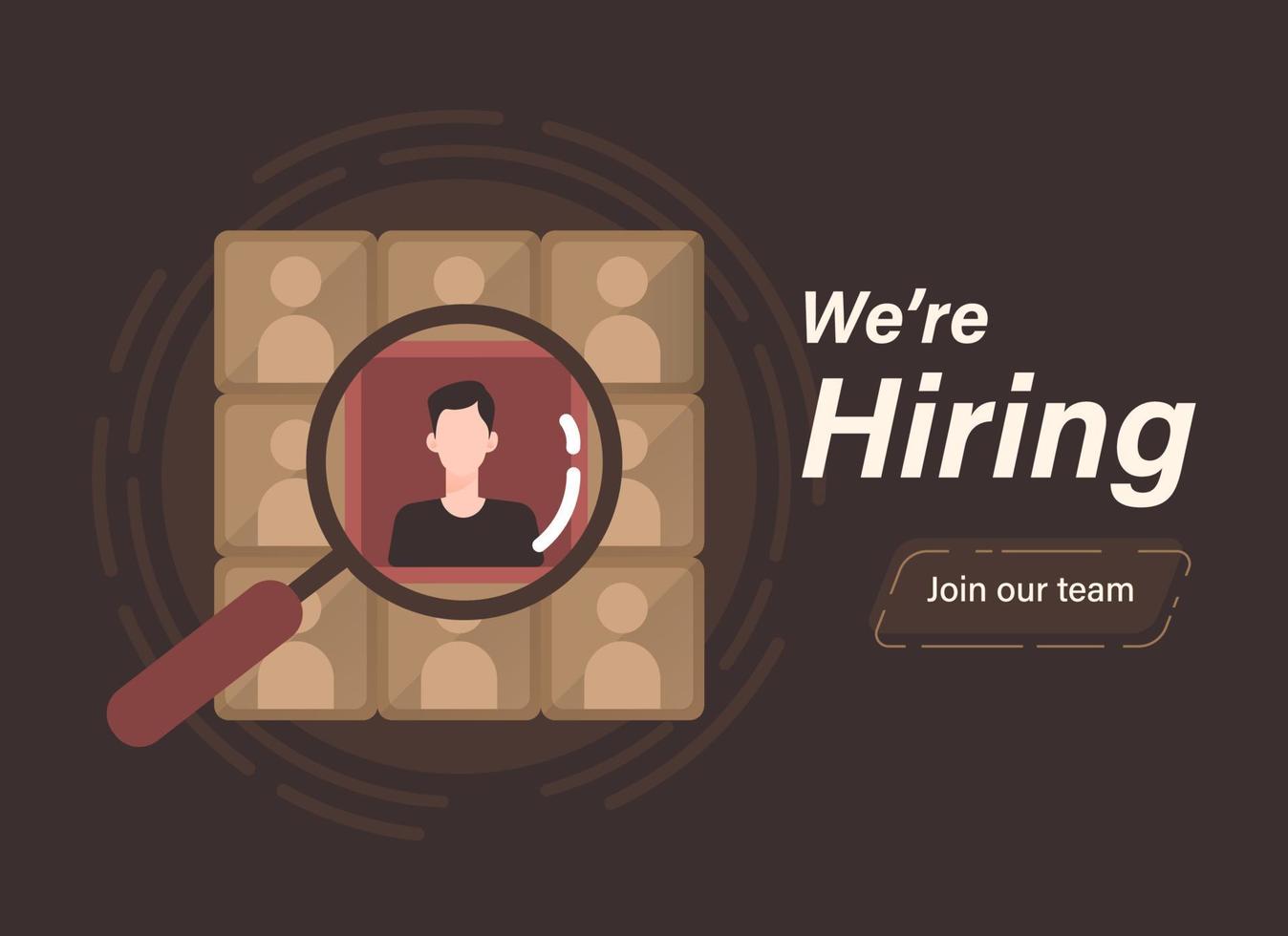 We are hiring concept with magnifying glass and employee candidate illustration vector