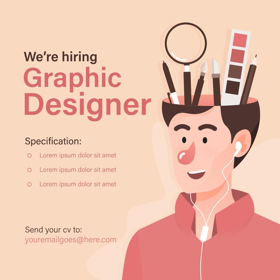 We are hiring graphic designer, creative people, artist. Staffing and recruiting template vector