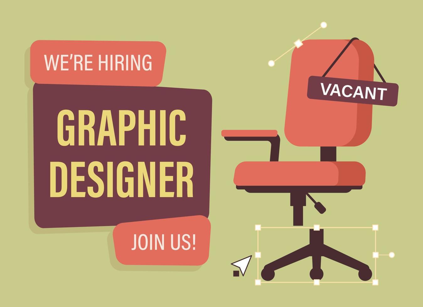 estamos contratando diseñador gráfico con ilustración de silla vacía vector