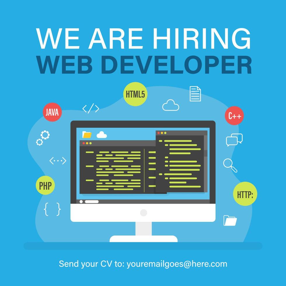 We are hiring web developer. Job vacancy template vector