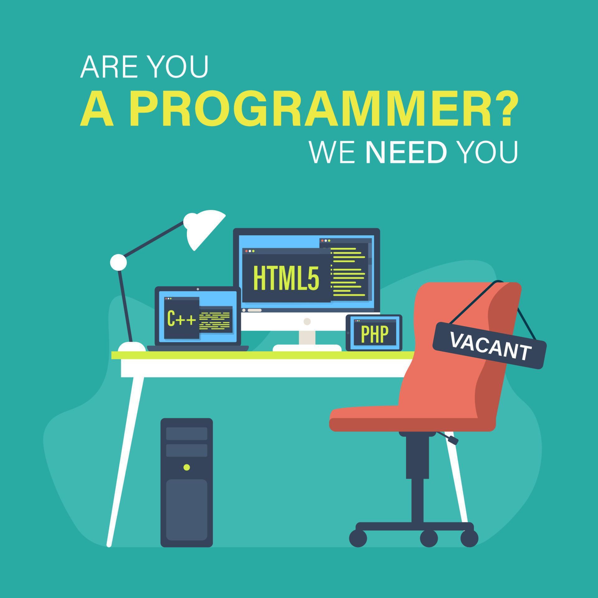 Programmer job vacancy template with empty chair illustration 13131600 ...