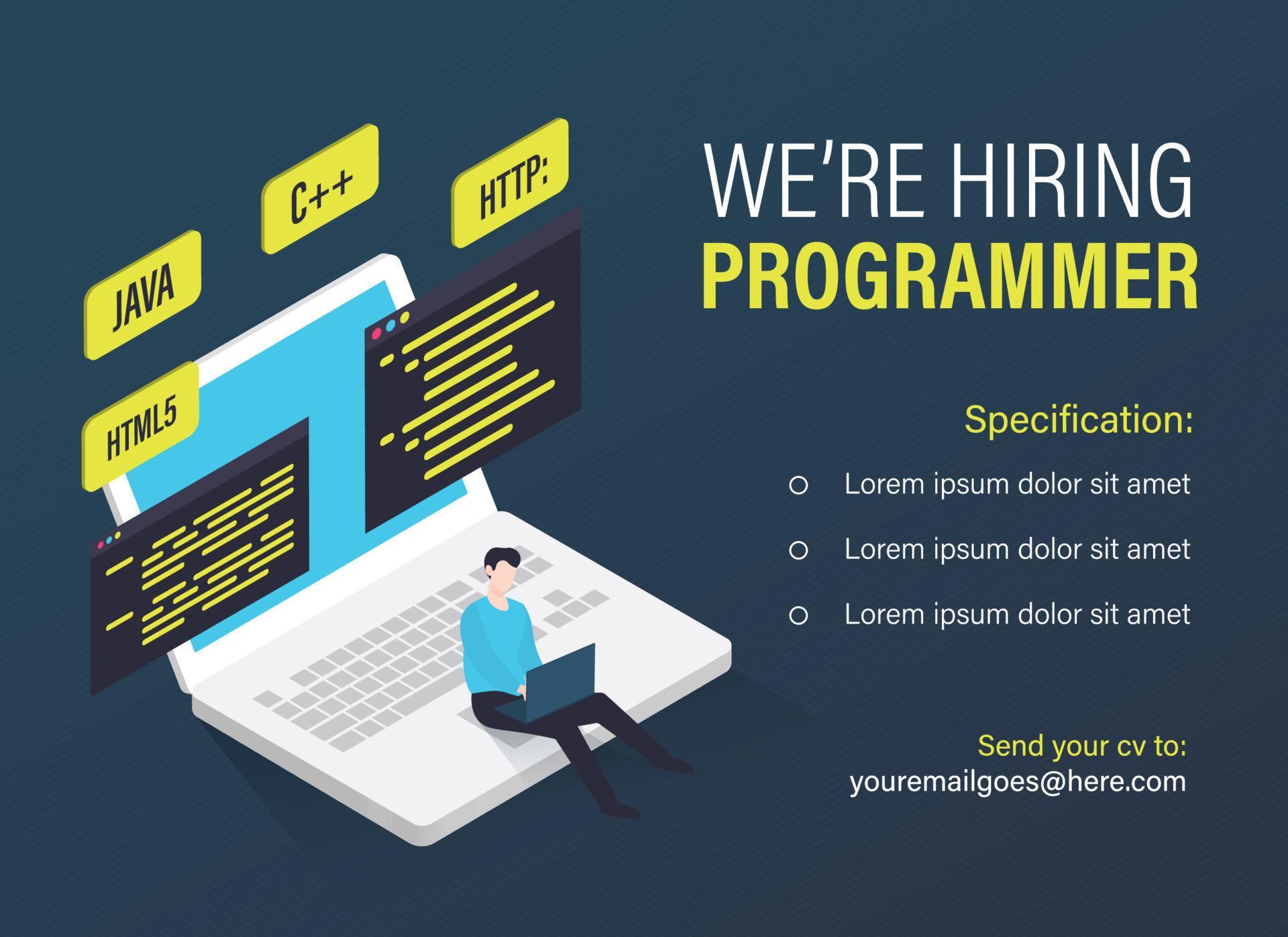 Programmer job vacancy template. Staffing and recruiting business concept 13131610 Vector Art at