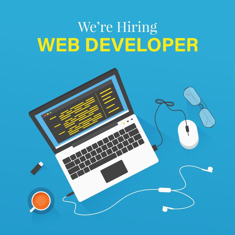 Web developer vacancy template with laptop illustration vector