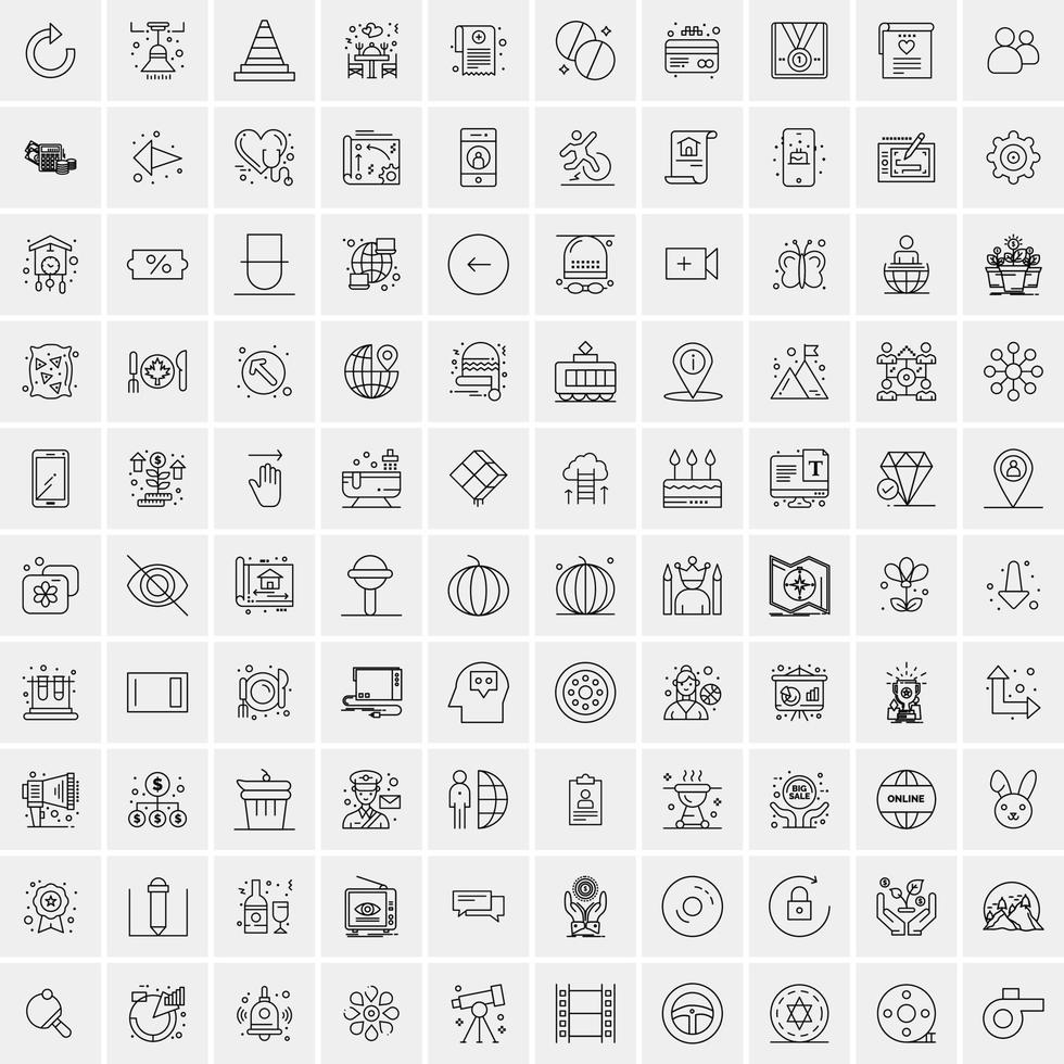 Pack of 100 Universal Line Icons for Mobile and Web vector