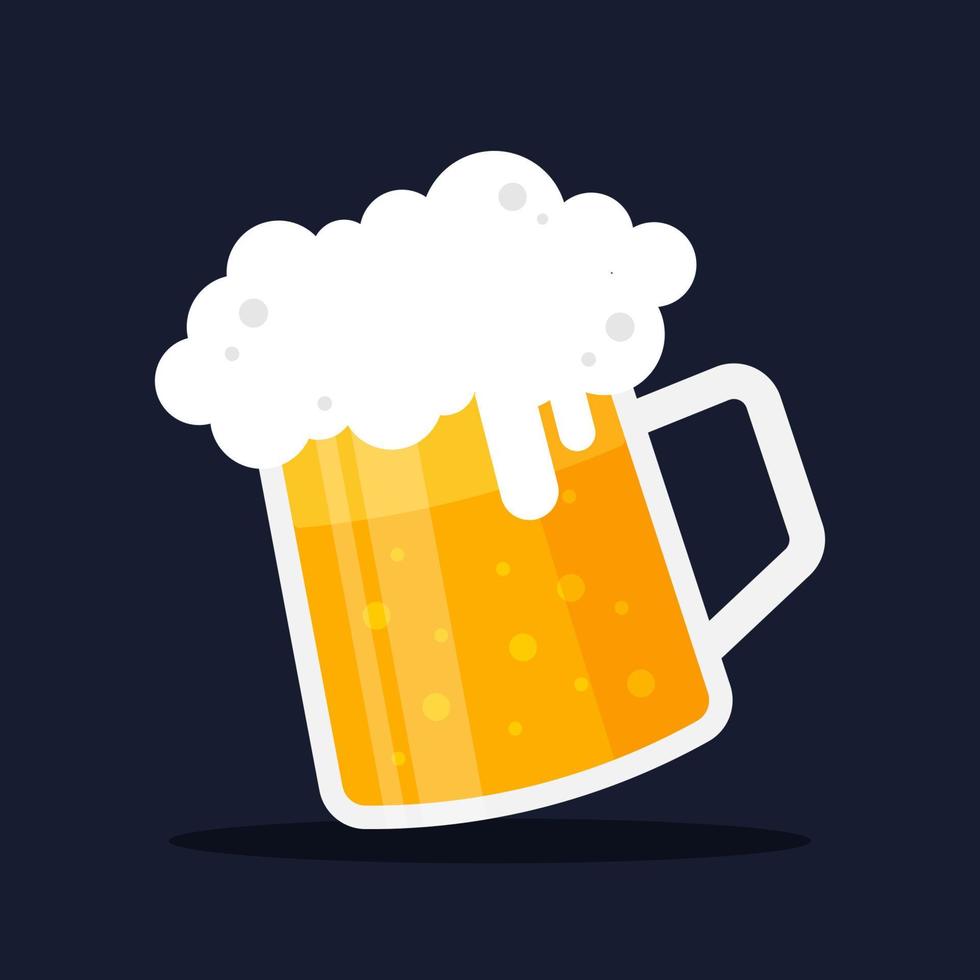 Glass of beer with foam or froth. Mug of ale. Alcoholic beverage in bar, pub, and restaurant. Symbol of drink for celebration. Cute cartoon vector illustration. Flat graphic design icon isolated.