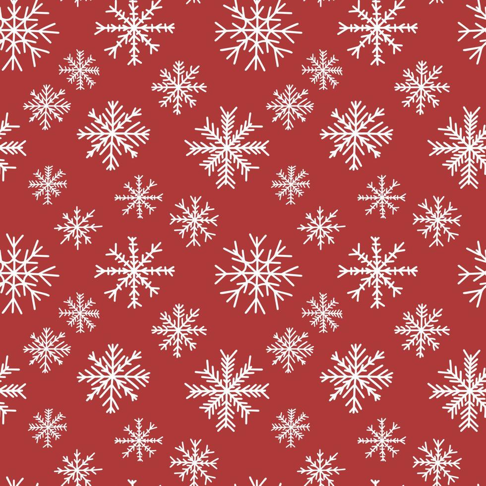 Cute snowflakes vector seamless pattern. Christmas snowflakes on red background.