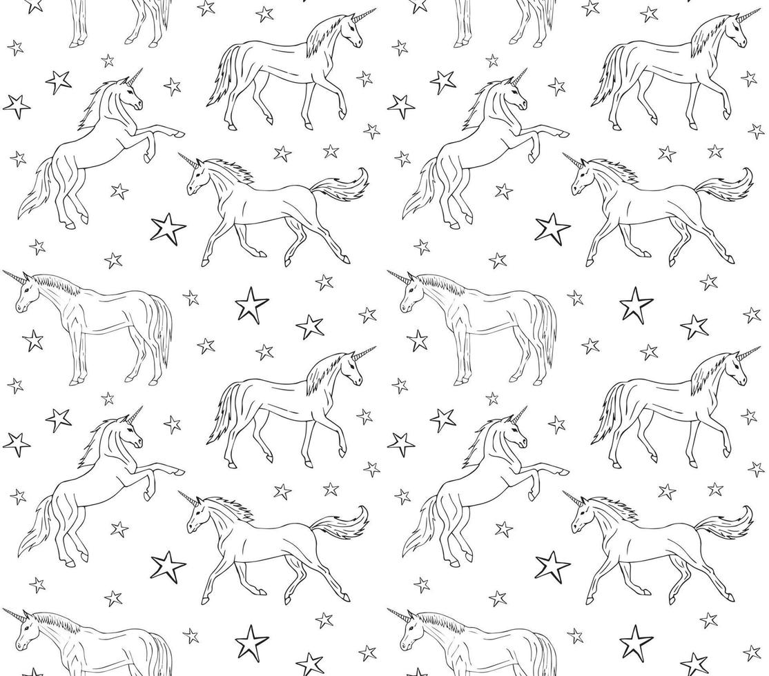 Vector seamless pattern of hand drawn unicorn