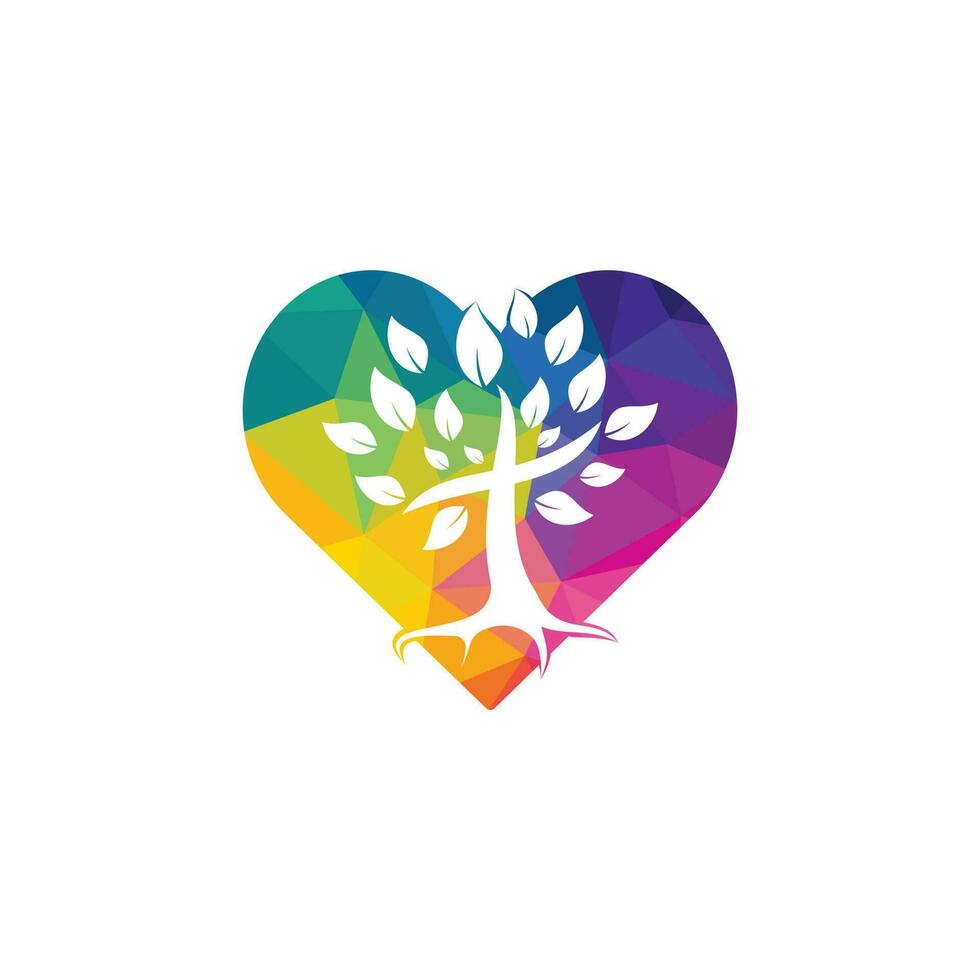 Abstract heart and tree religious cross symbol icon vector design.