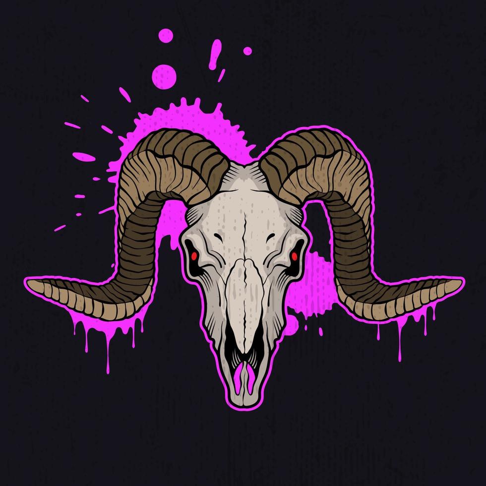 cráneo de carnero con pintura rosa goteando. ilustración vectorial vector