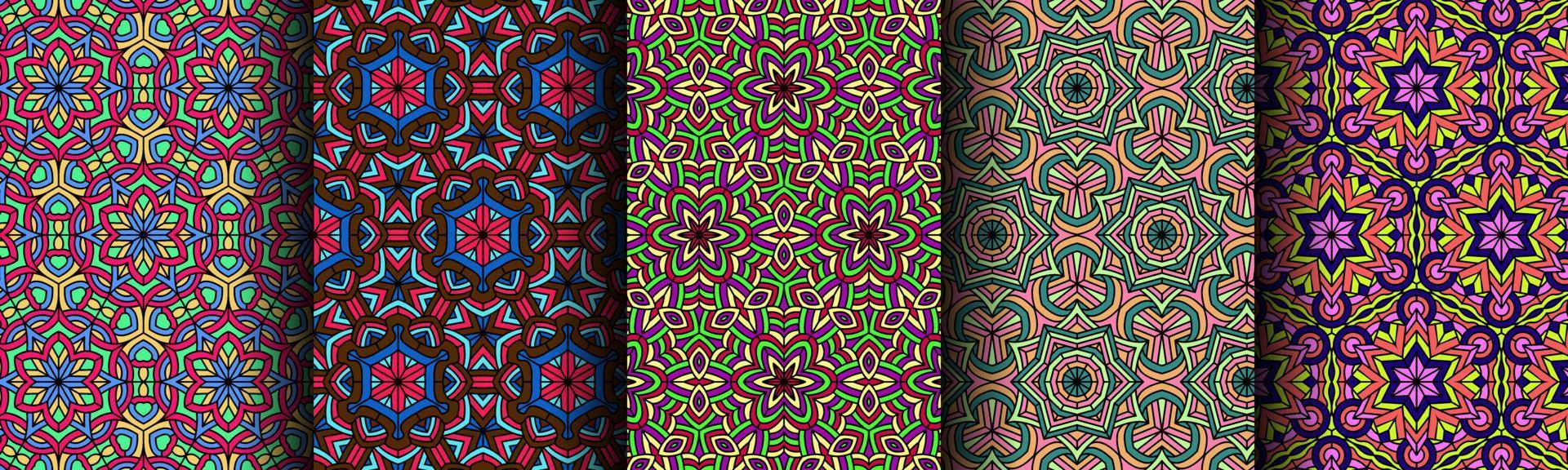paquete de colección de patrones étnicos modernos y coloridos vector
