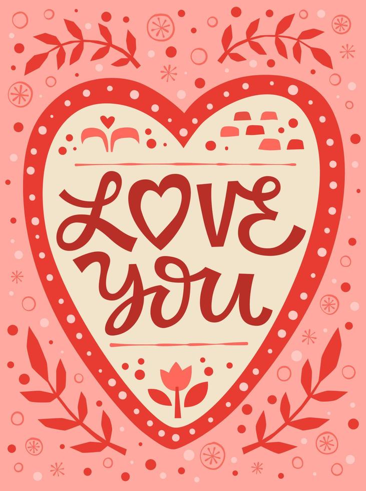 St. Valentine themed lettering illustration card - Love you. vector