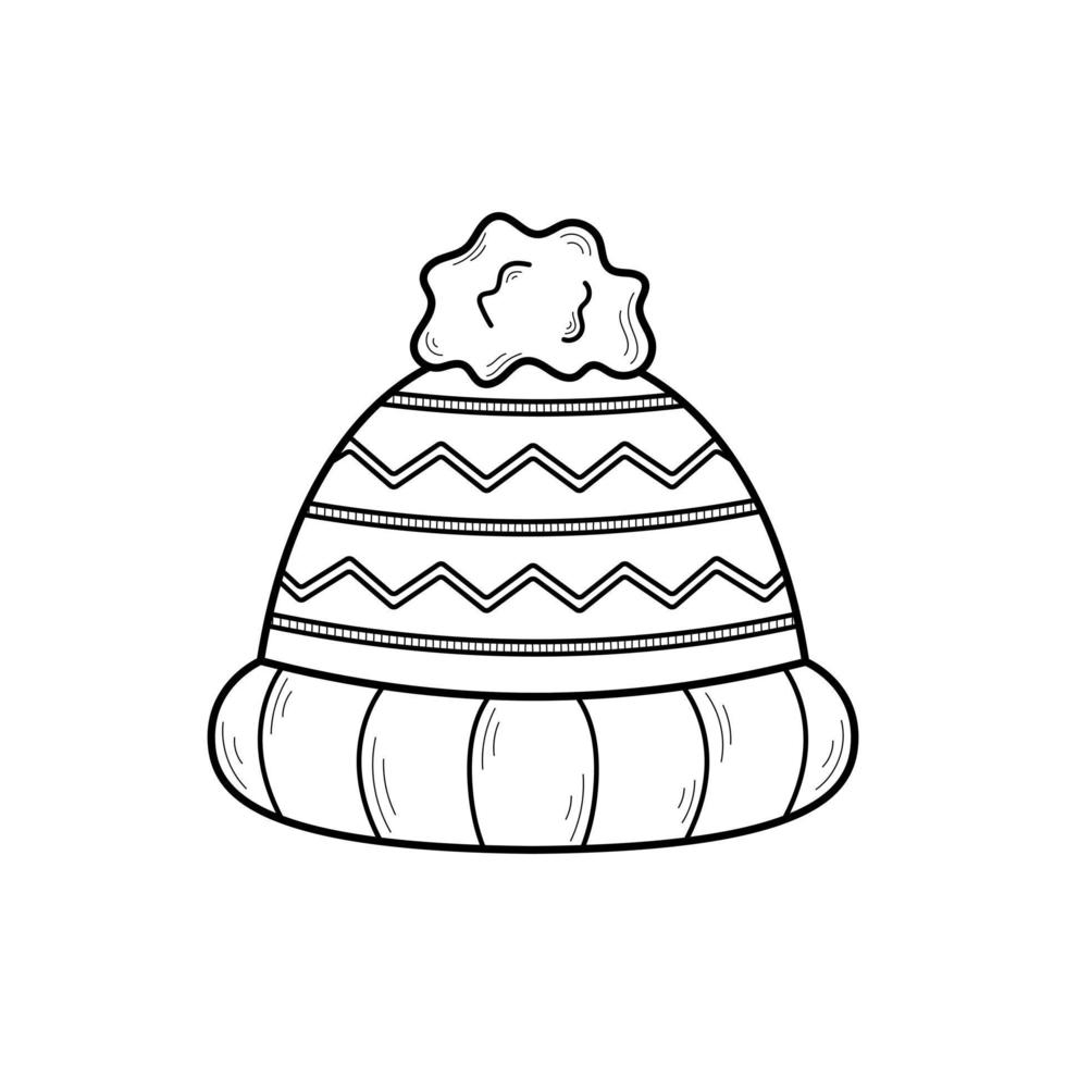 gorro de punto cálido y acogedor dibujado a mano. estilo de dibujo de fideos. ilustración vectorial aislado sobre fondo blanco. vector