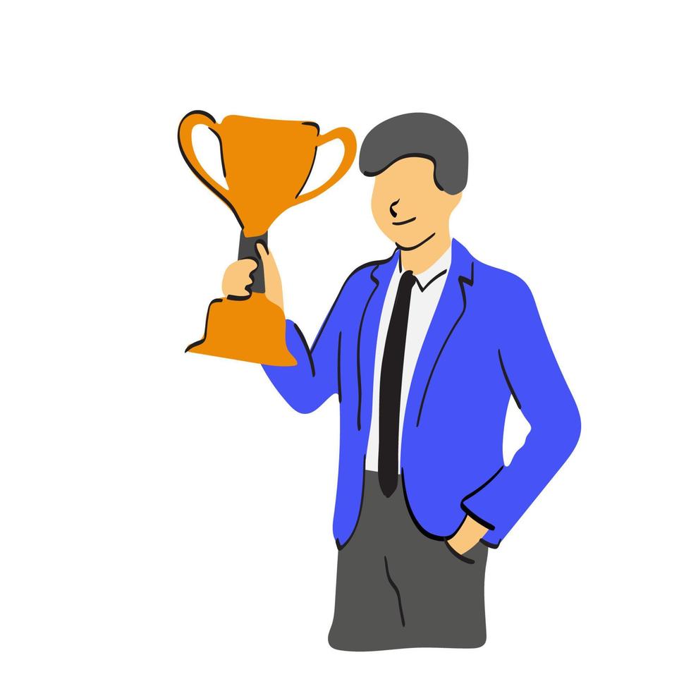 businessman holding trophy illustration vector hand drawn isolated on white background