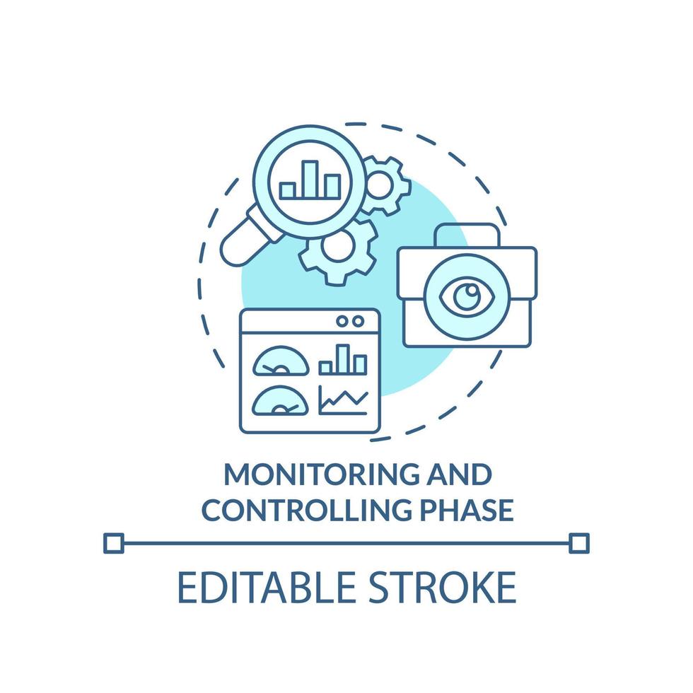 Monitoring and controlling phase turquoise concept icon. Project management abstract idea thin line illustration. Isolated outline drawing. Editable stroke. vector