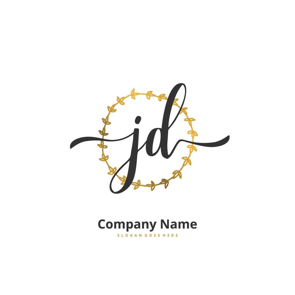 JD Initial handwriting and signature logo design with circle. Beautiful design handwritten logo for fashion, team, wedding, luxury logo. vector