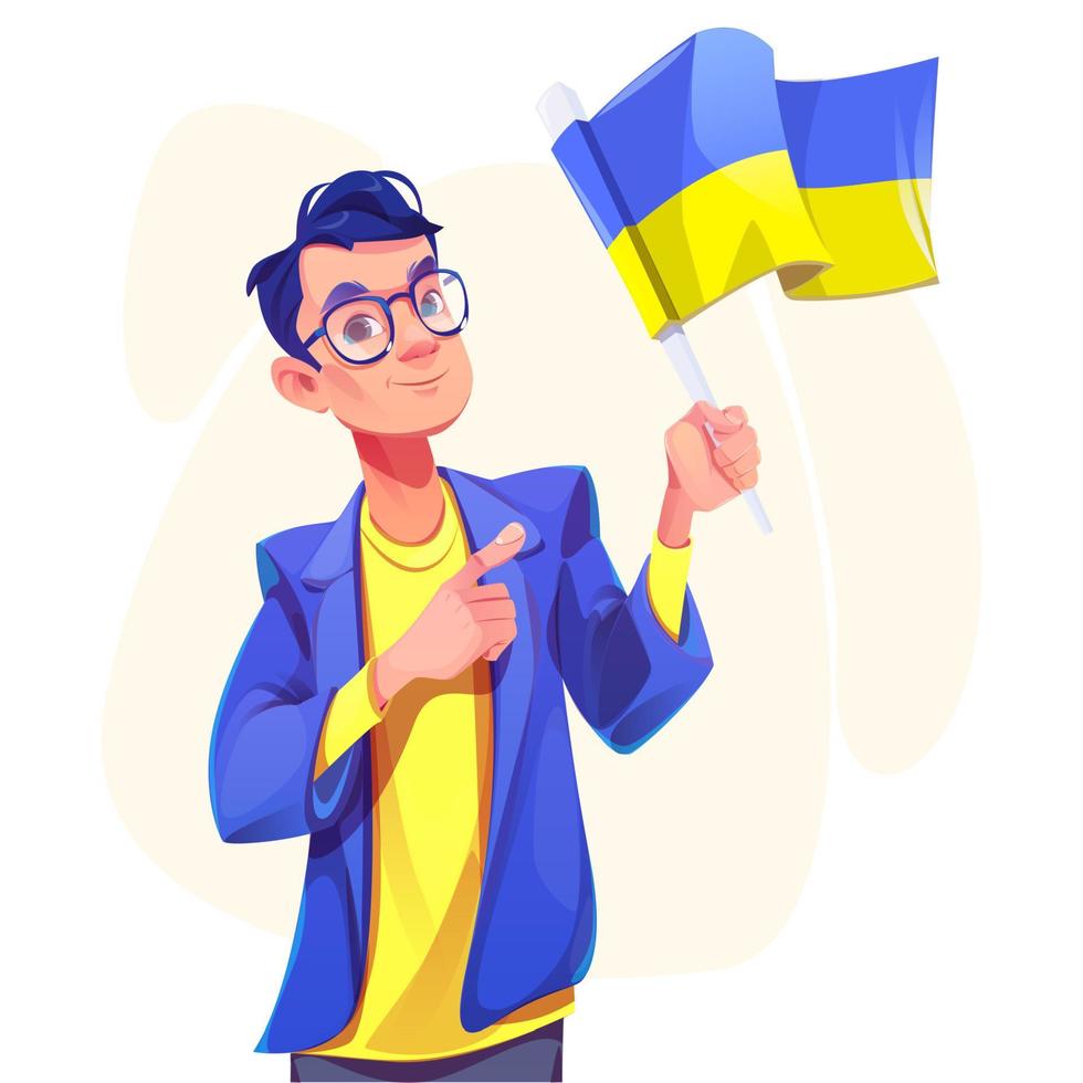 Man with Ukrainian flag, independence concept vector