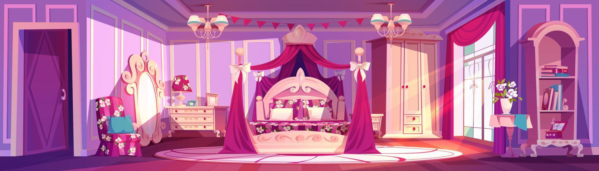 dormitorio de princesa de lujo en el palacio real vector