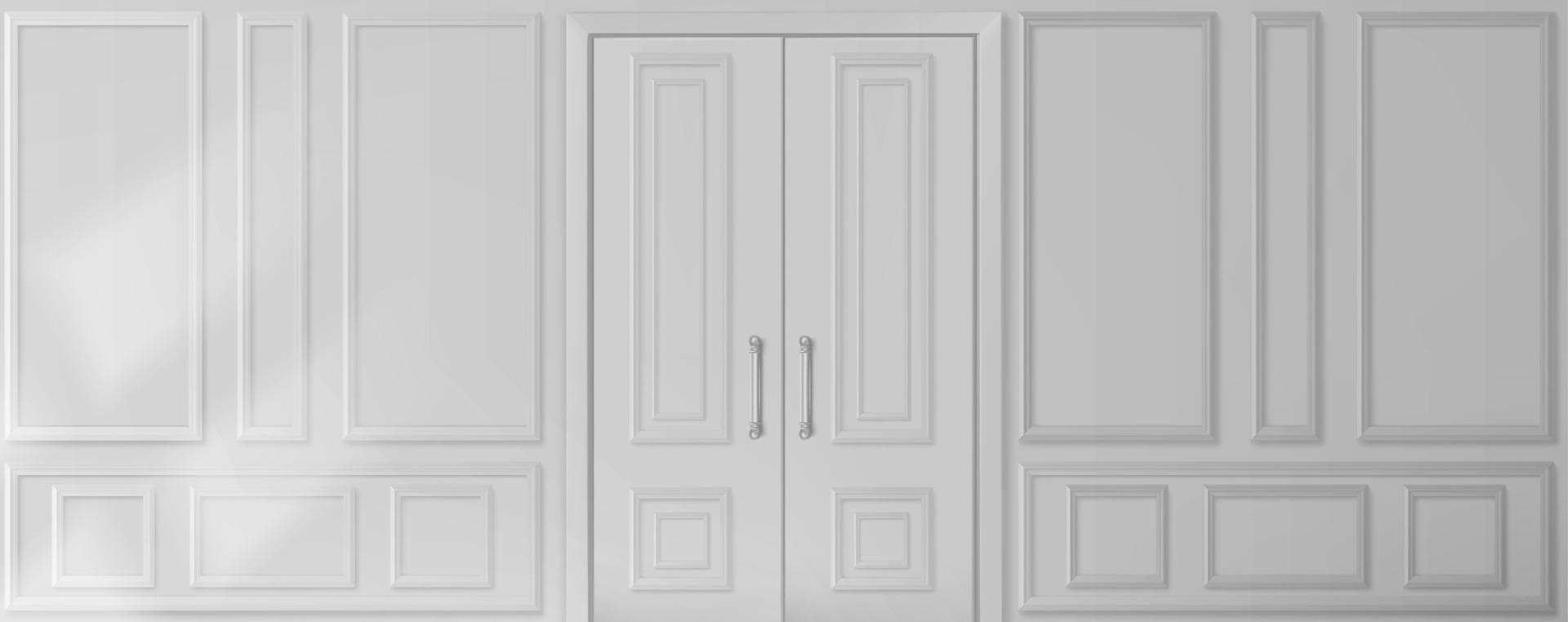 Wall with white wooden panels and doors vector