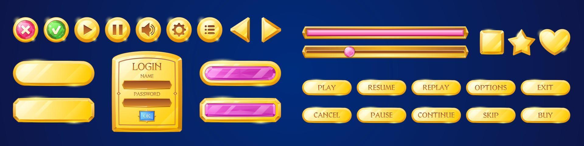 Set of golden buttons for user interface design vector