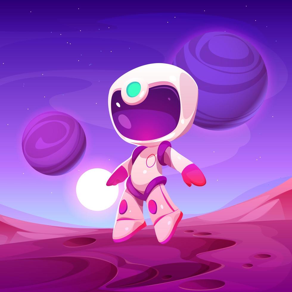 Cute spaceman jump on alien planet ground vector