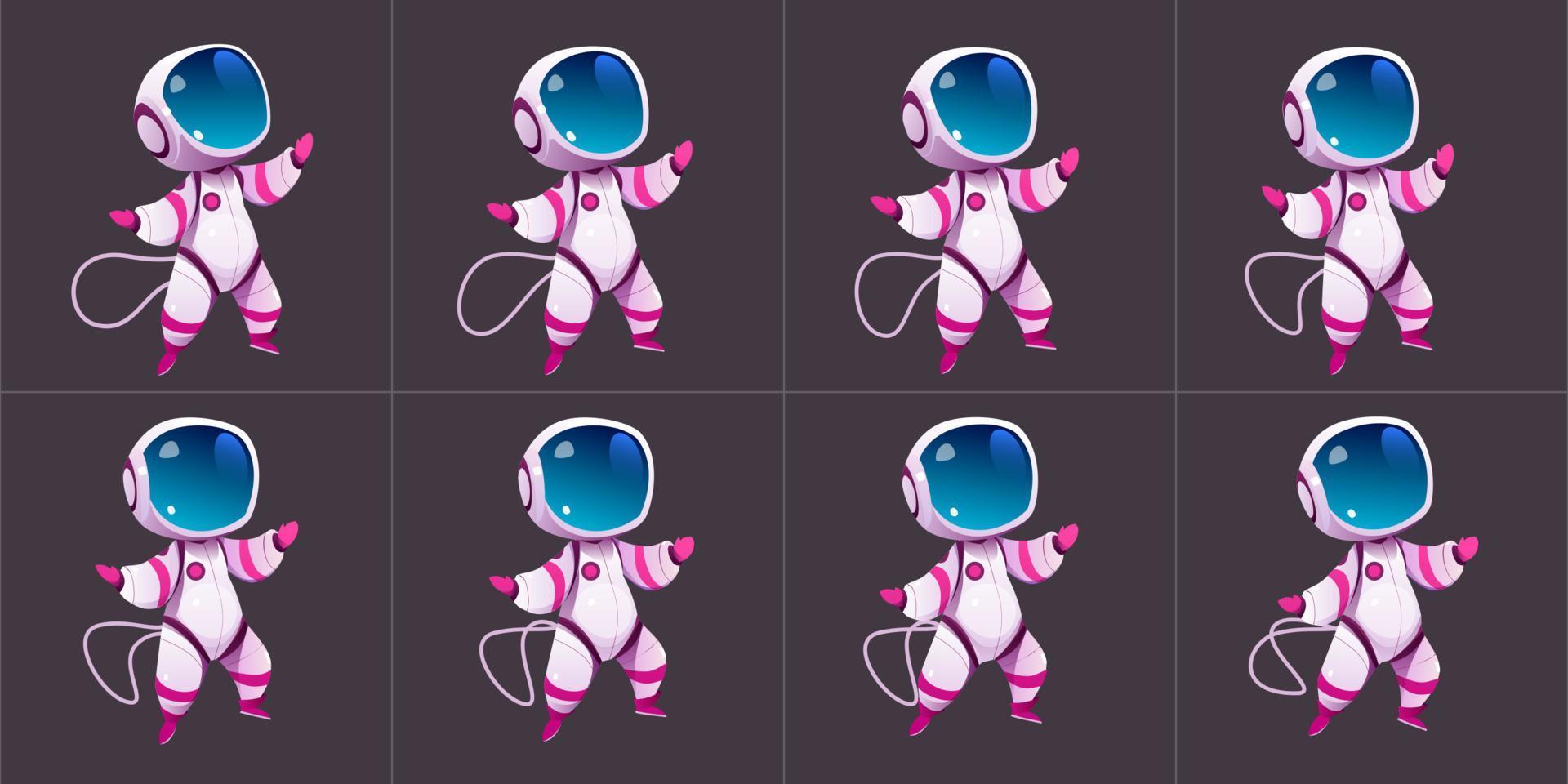 Animation sprite sheet of walking cute astronaut vector