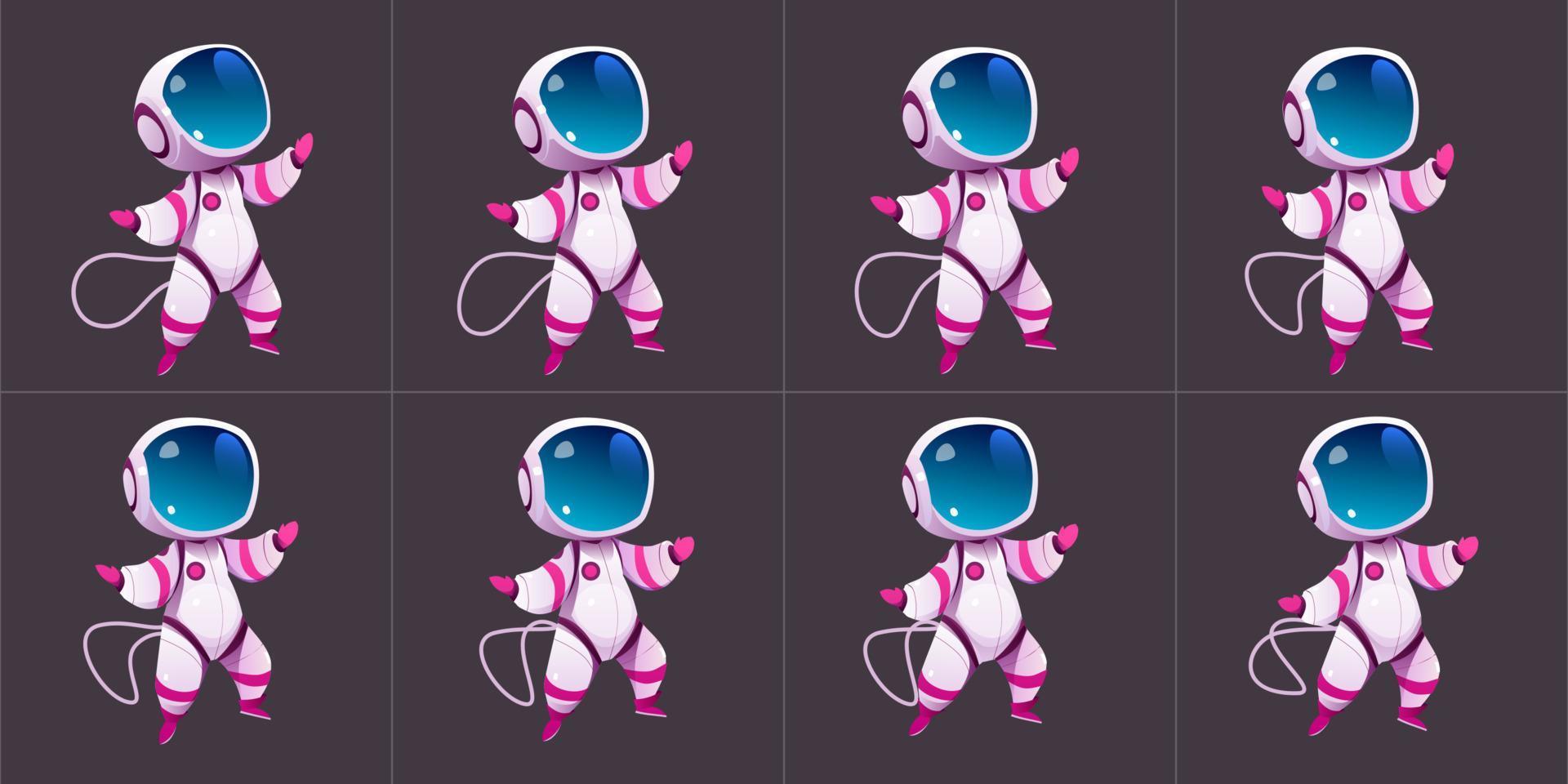 hoja de sprite de animación de un lindo astronauta caminando vector