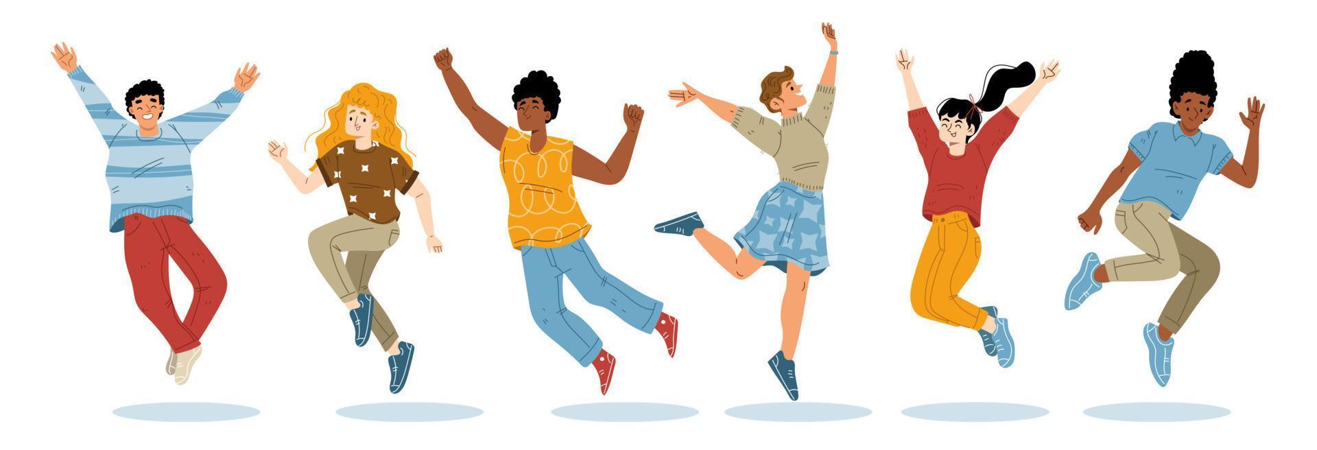 Happy people jump, joy, have fun vector