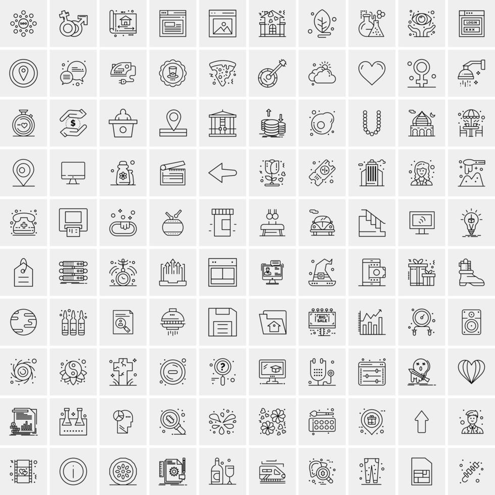 paquete de 100 iconos de líneas universales para móviles y web vector