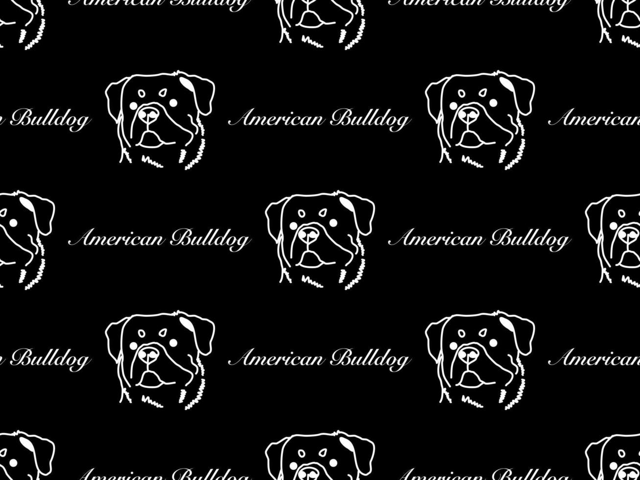 American bulldog cartoon character seamless pattern on black background vector