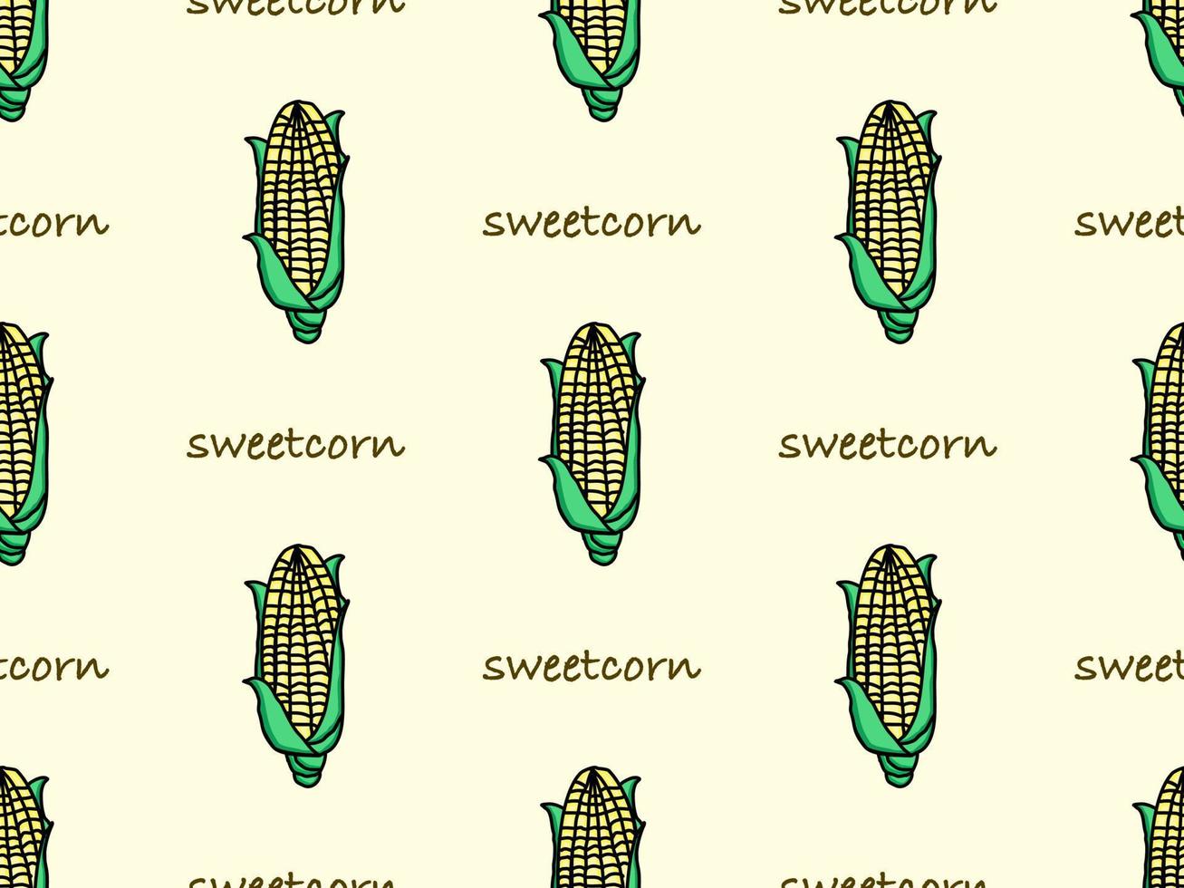 Corn cartoon character seamless pattern on yellow background vector