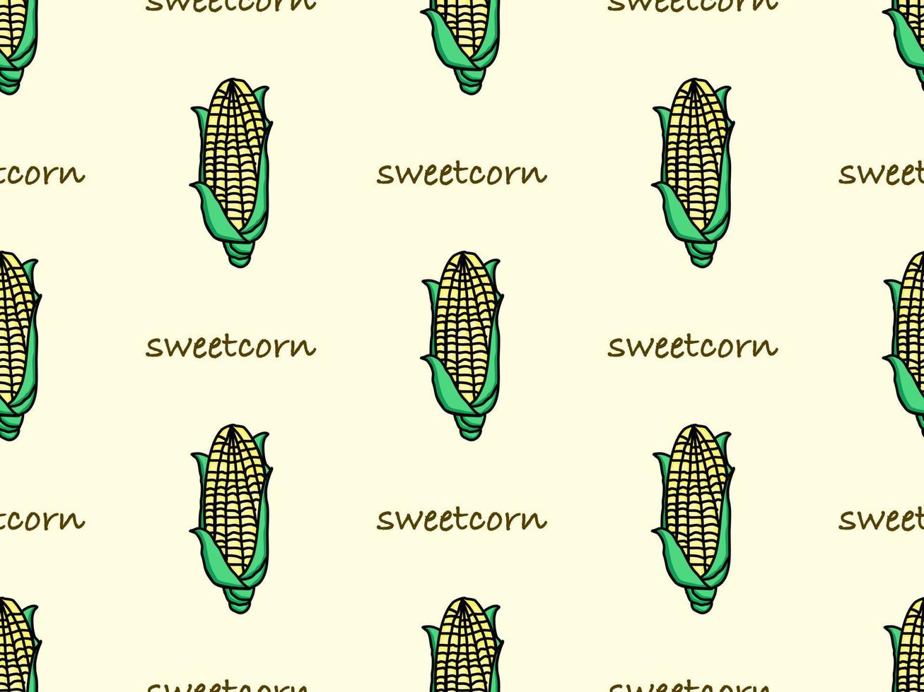 Corn cartoon character seamless pattern on yellow background vector