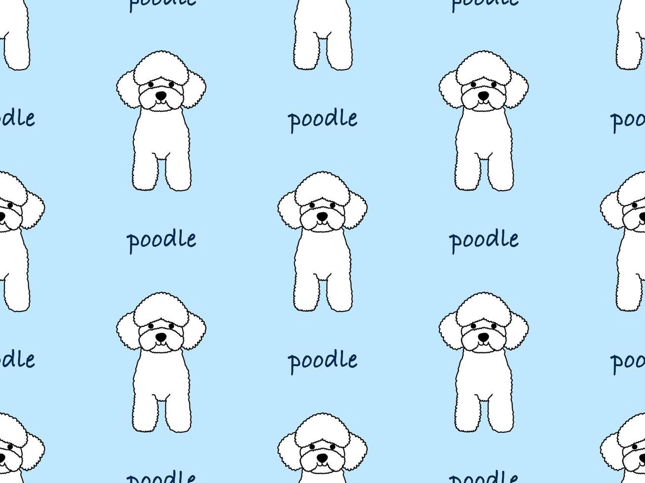 Poodle cartoon character seamless pattern on blue background vector