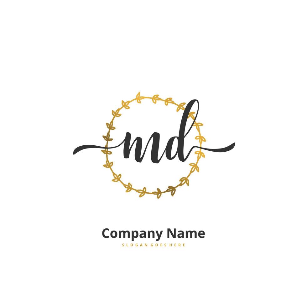 MD Initial handwriting and signature logo design with circle. Beautiful design handwritten logo for fashion, team, wedding, luxury logo. vector