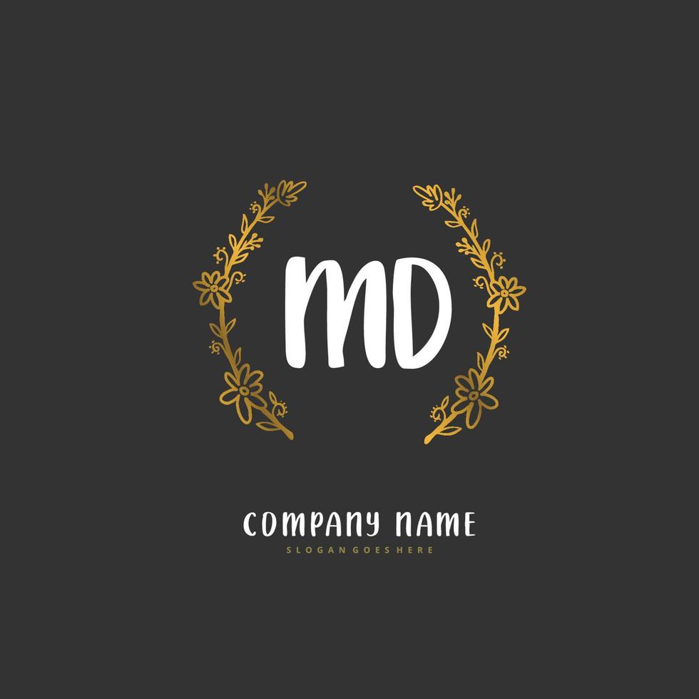 MD Initial handwriting and signature logo design with circle. Beautiful design handwritten logo for fashion, team, wedding, luxury logo. vector