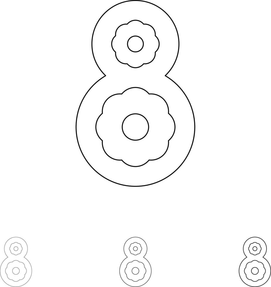 Eight 8th 8 Flower Bold and thin black line icon set 13133073 Vector