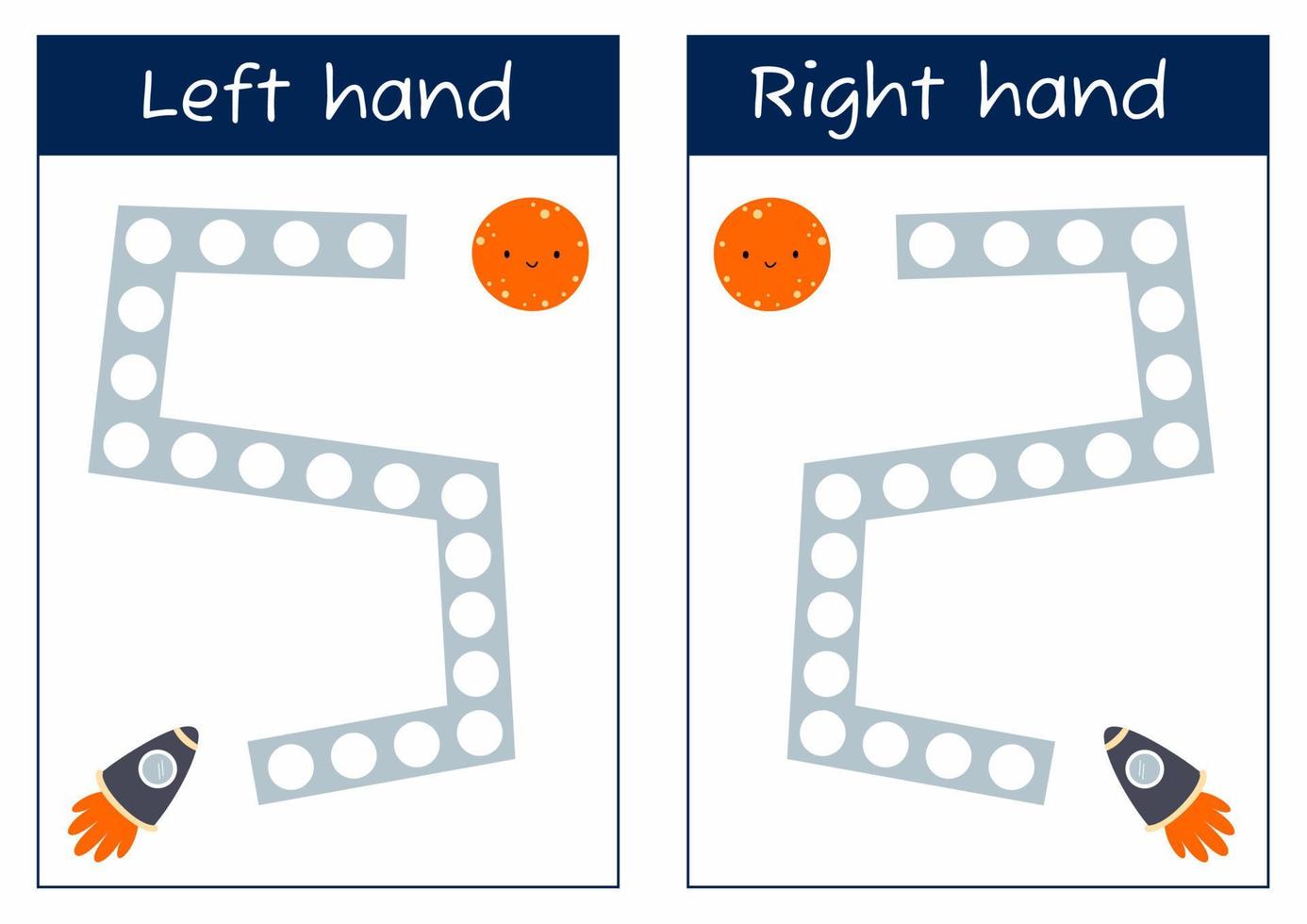Logical game development of interhemispheric connections. Paste plasticine left and right hand. Neurogamer for child. vector