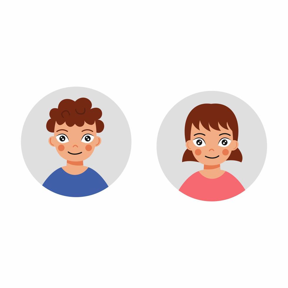 niño y niña. alrededor de avatar con cara de niños. vector