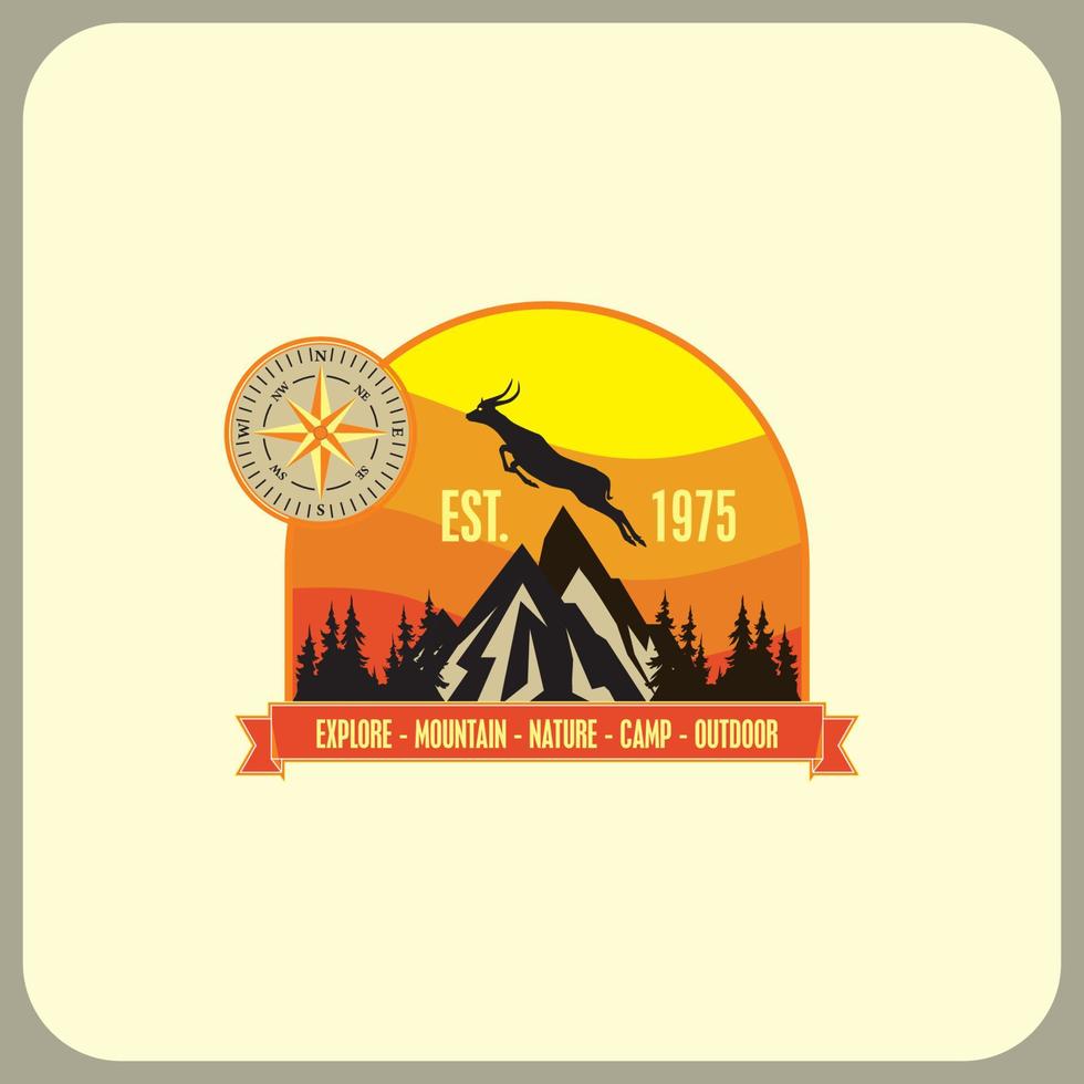 Vector Logo Vintage with animal, mountain, forest, compas. use for logo emblem exploration and outdoor adventure.