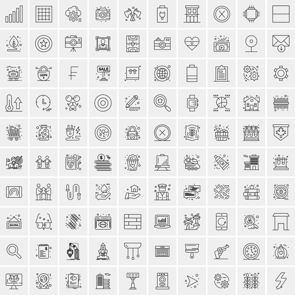 paquete de 100 iconos de líneas universales para móviles y web vector