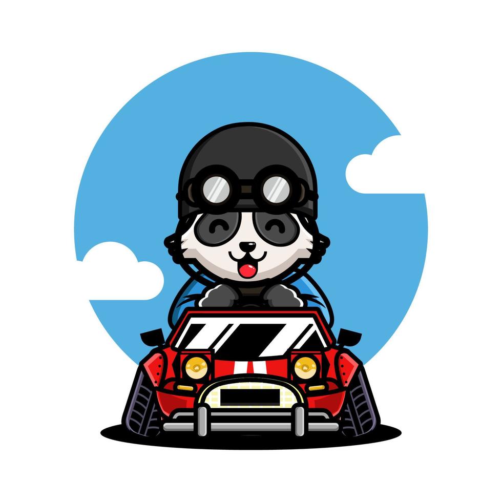 Cute raccoon driving a racing car vector