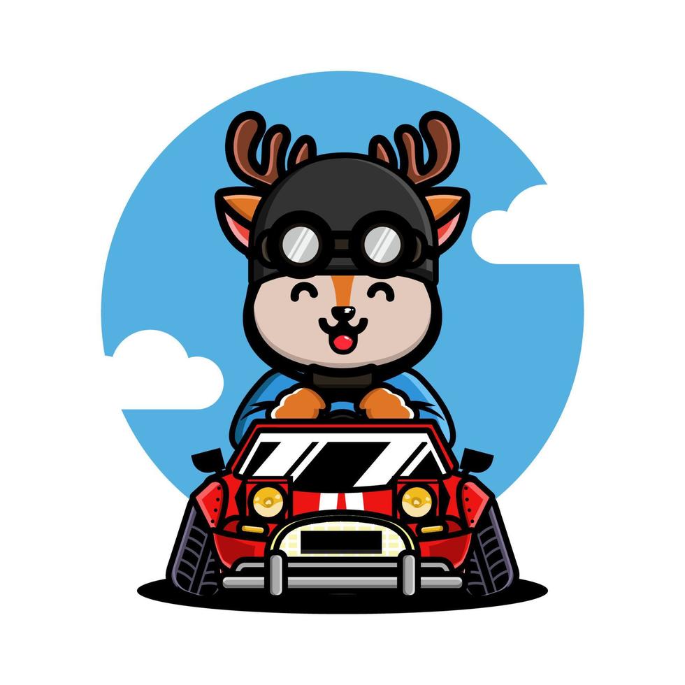 Cute deer driving a racing car vector