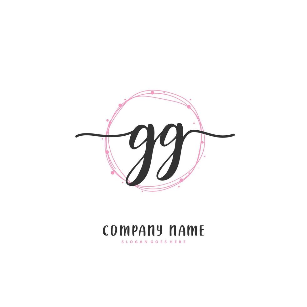 GG Initial handwriting and signature logo design with circle. Beautiful design handwritten logo for fashion, team, wedding, luxury logo. vector