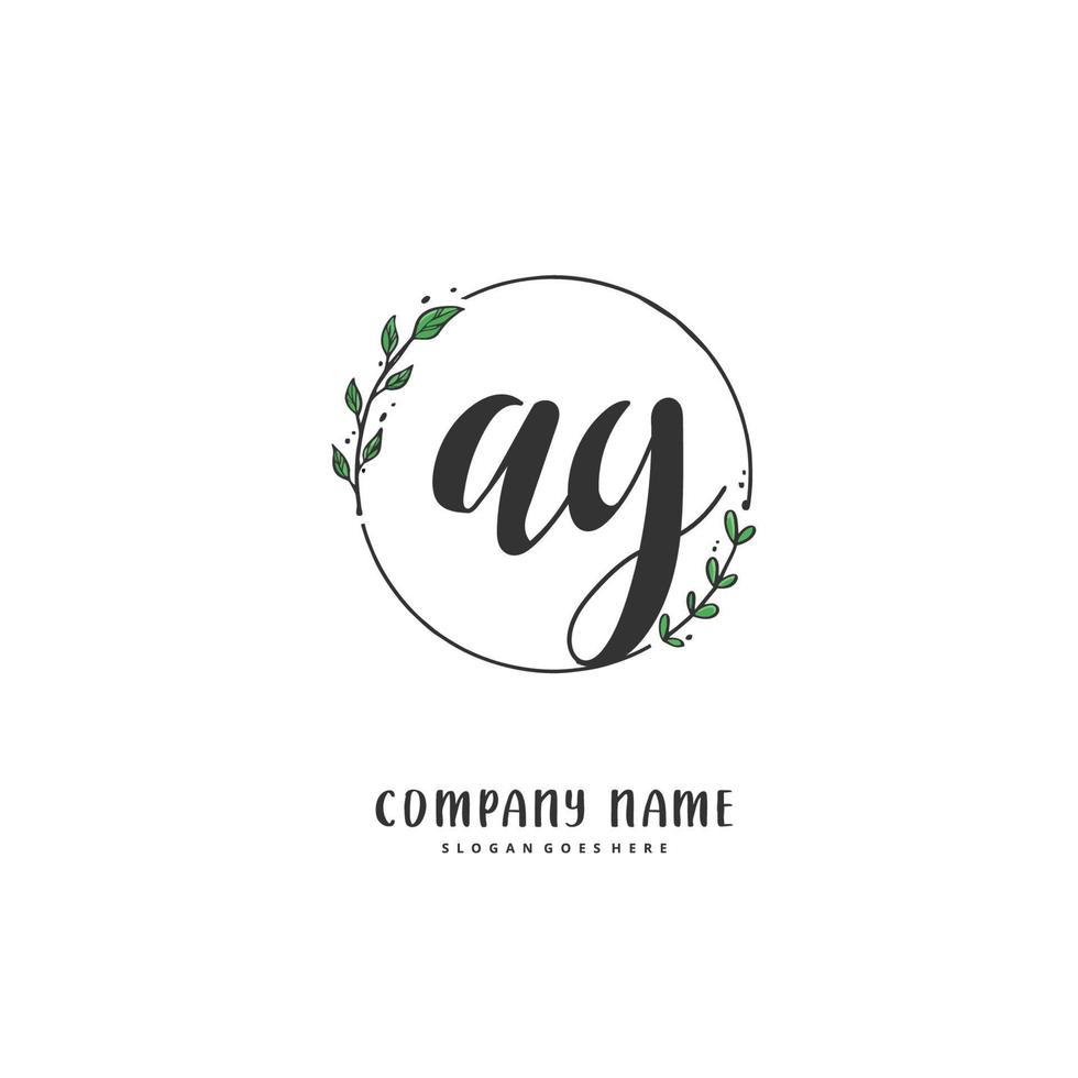 ag escritura inicial a mano y diseño de logotipo de firma con círculo. hermoso diseño de logotipo escrito a mano para moda, equipo, boda, logotipo de lujo. vector