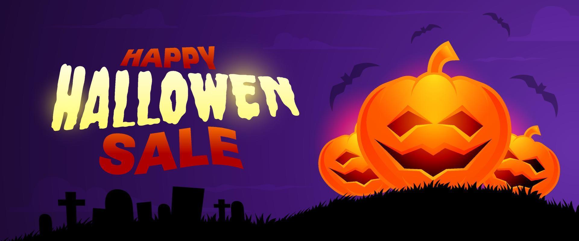 vector de banner de venta de hallowen, plantilla de fondo de hallowen espeluznante con calabazas y murciélagos para productos promocionales o publicaciones en redes sociales