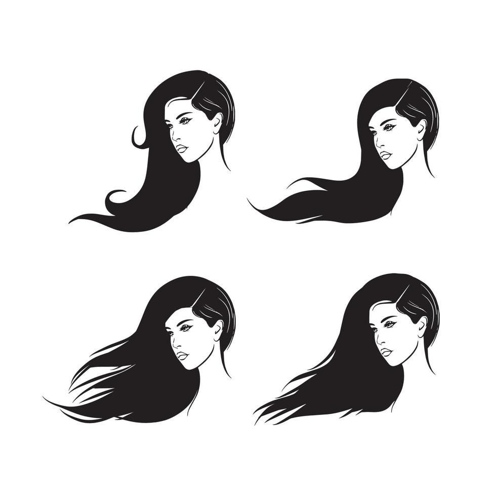 Stylized Beautiful woman s face with long hair silhouette. Women's hair  beauty spa salon logo or symbol. 13133368 Vector Art at Vecteezy