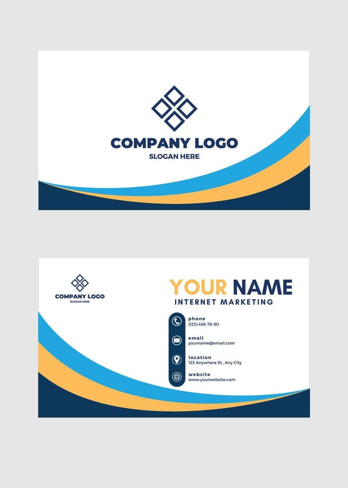 Modern creative yellow blue and white business card and name card, template vector design.