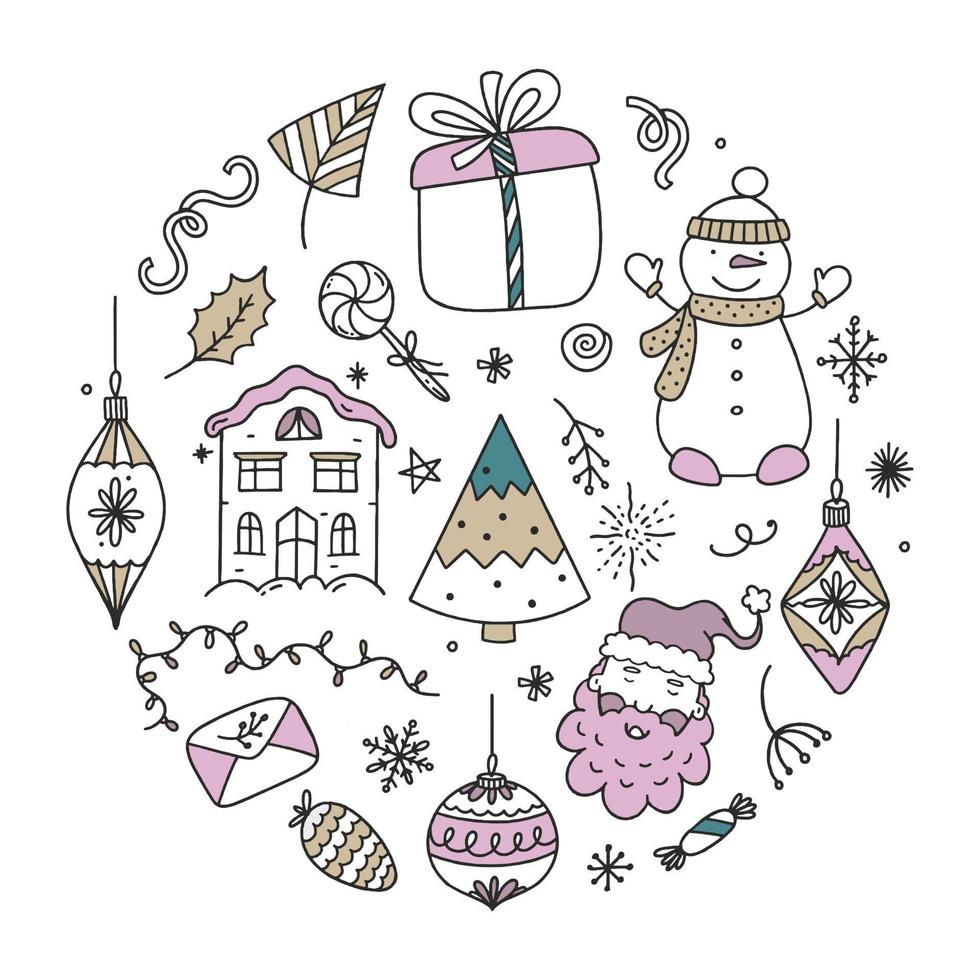 Set Christmas elements vector Illustration Doodle isolated on white Background Christmas Concept
