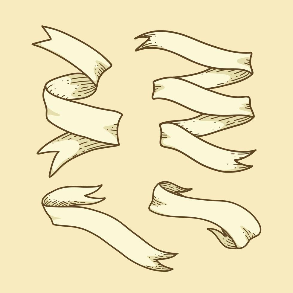vintage ribbon scroll banner zigzag illustration element vector hand drawing doodle  style