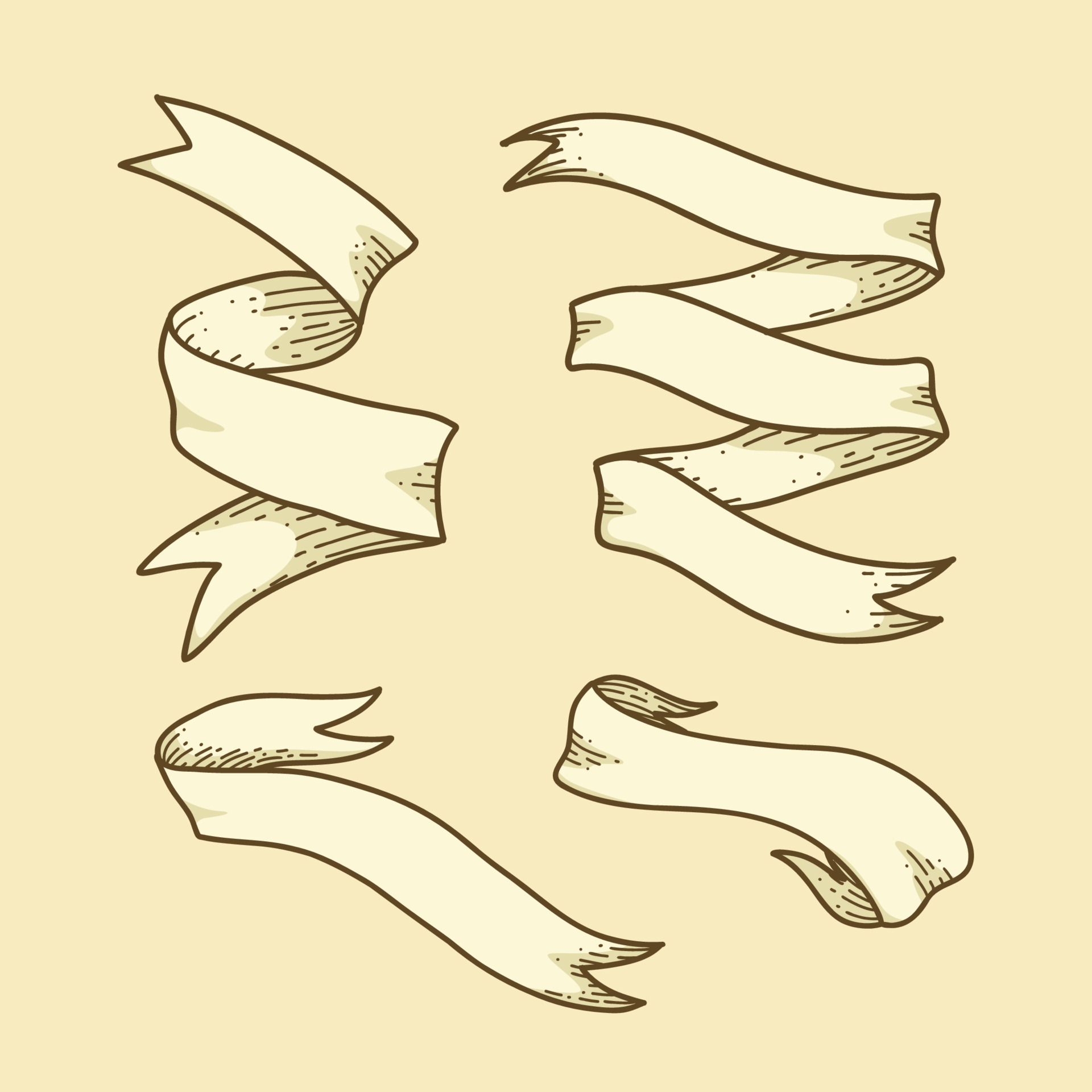 vintage ribbon scroll banner zigzag illustration element vector hand drawing doodle style